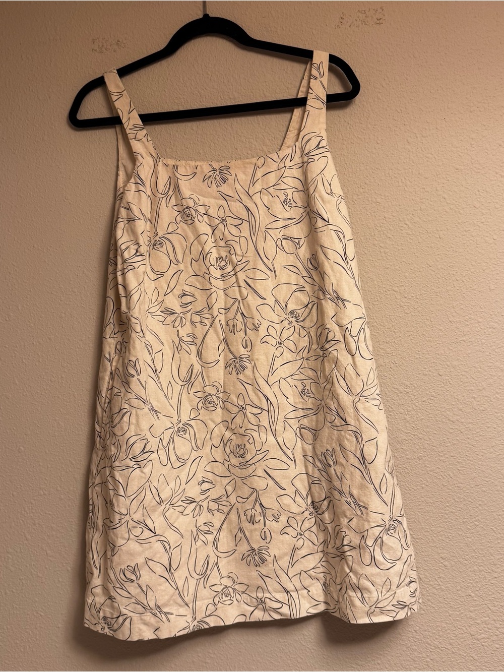 a new day linen blend Cream Dress with Floral Sketch